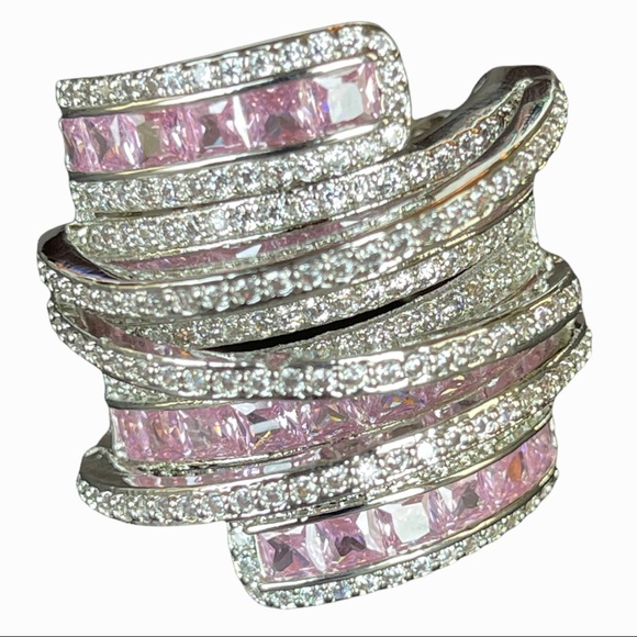 .925 Sterling Silver Pink Statement Ring The Lubiana - Picture 8 of 12